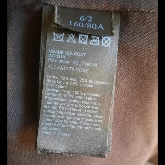 AllSaints Meade Lea black coat w/ leather sleeves - Picture 10 of 10